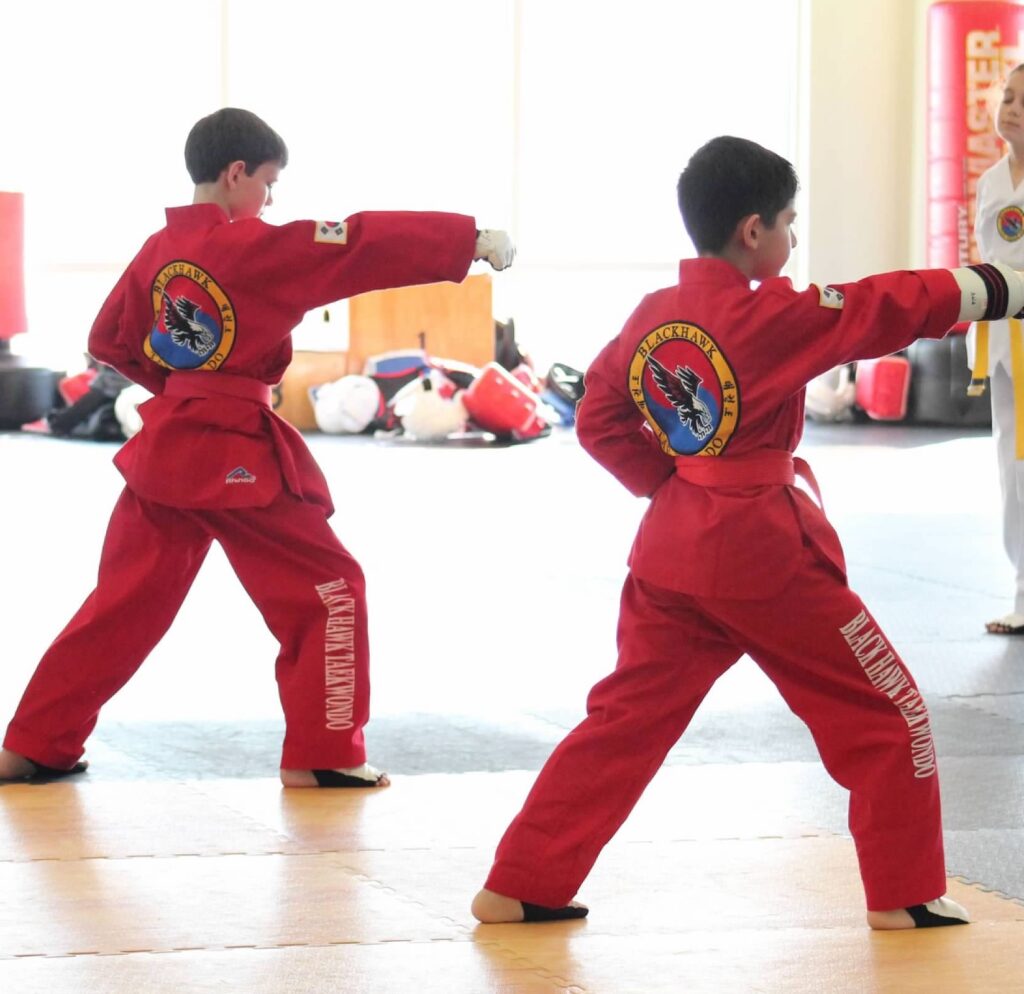 Kids and teen students at Blackhawk TaeKwonDo in Carpentersville Illinois